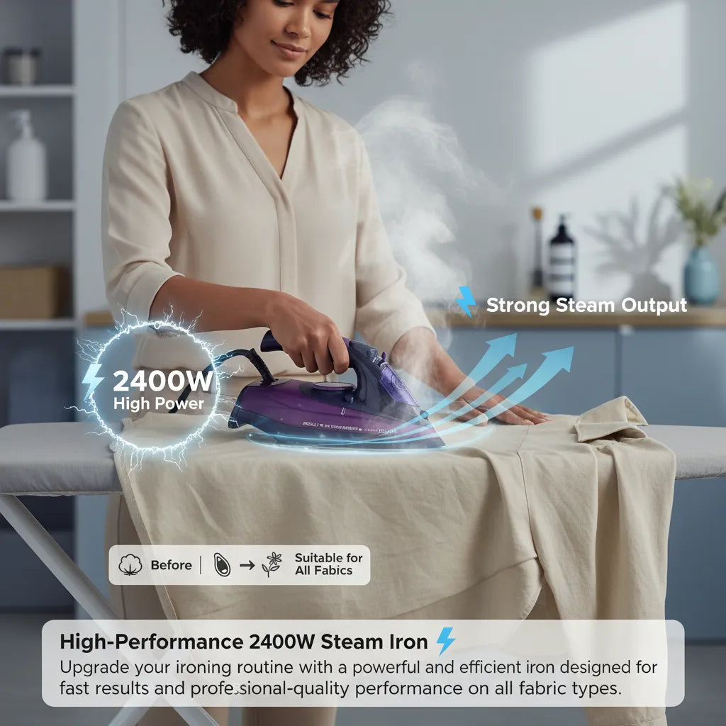 Steam Iron 2400W⚡ – High-Powered Steam💨 Technology for Smooth, Wrinkle-Free Results in Seconds