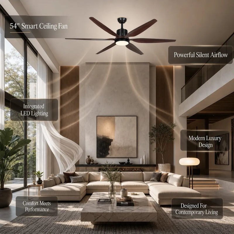 Suming 54" LED Ceiling Fan with Remote Control – 6-Speed & 3-Color Light