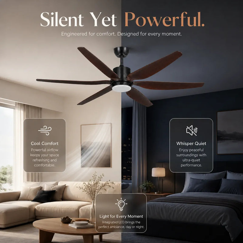 Suming 54" LED Ceiling Fan with Remote Control – 6-Speed & 3-Color Light