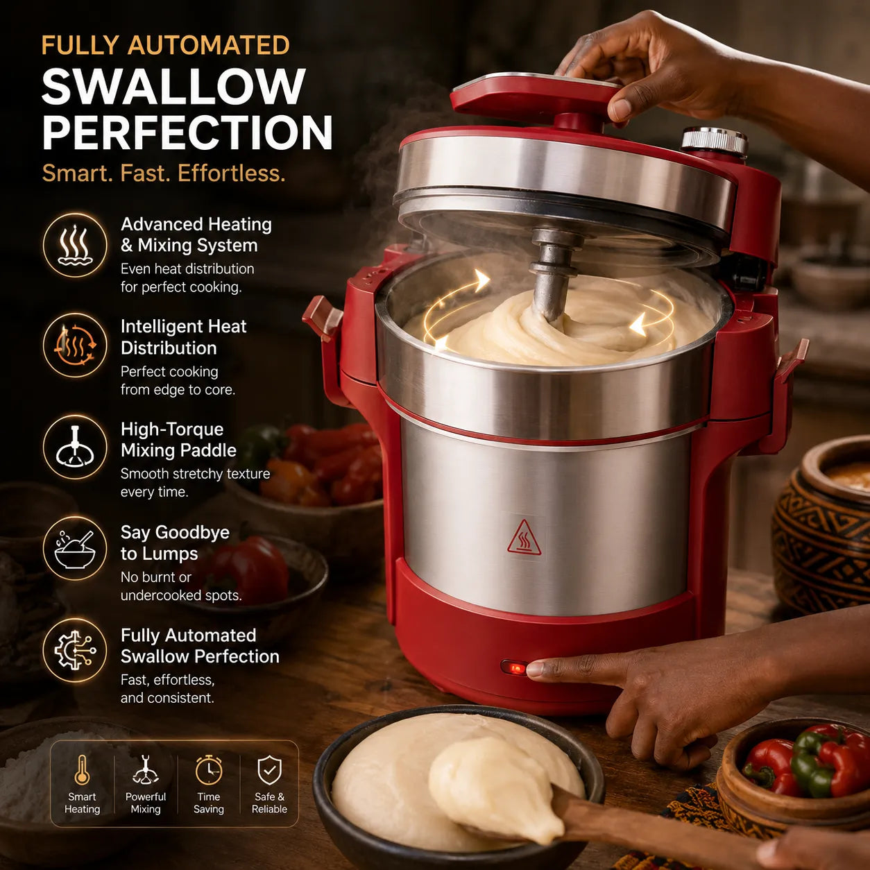 Automatic Electric Swallow Cooker – Lump-Free Fufu & Amala Maker for Modern Kitchens