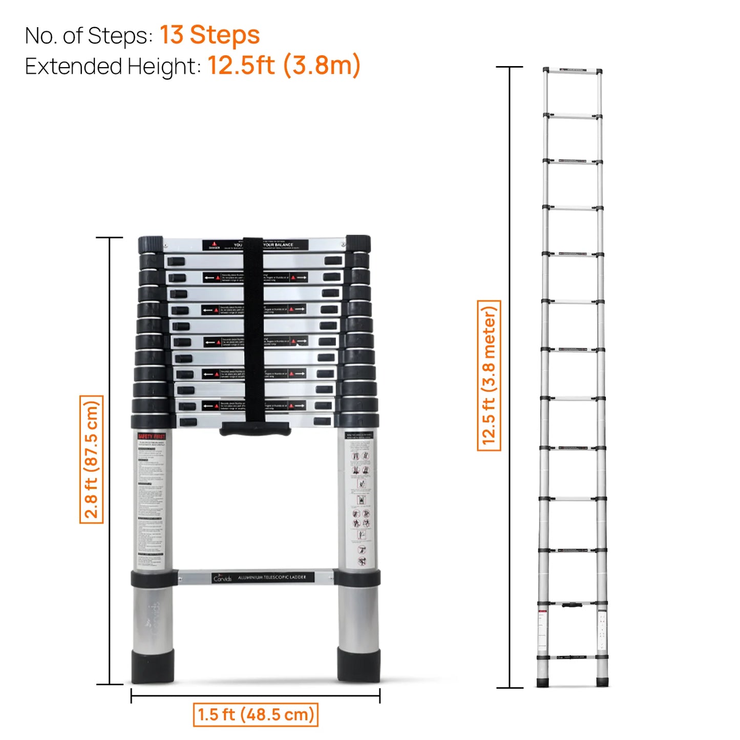 Telescopic Foldable Ladder – 12.5ft Aluminium Extendable Ladder for Multi-Purpose Use