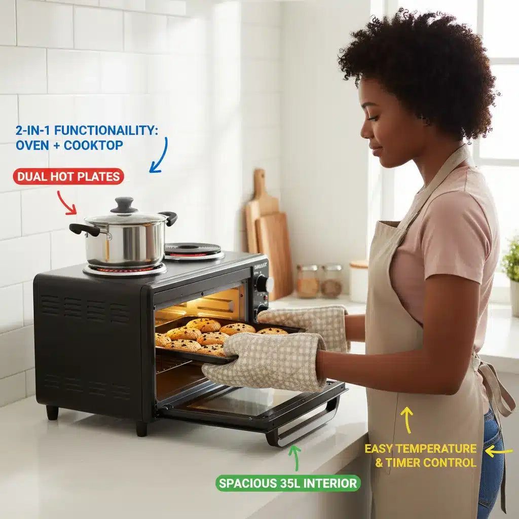 🔥SOKANY 35L Toaster Oven with Dual Hot Plates – 3200W | 2-in-1 Oven & Stove for Fast Heating & Even Cooking