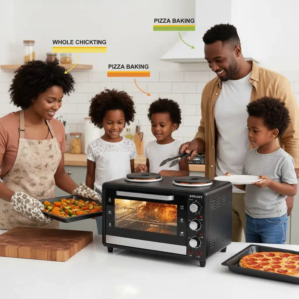 🔥SOKANY 35L Toaster Oven with Dual Hot Plates – 3200W | 2-in-1 Oven & Stove for Fast Heating & Even Cooking