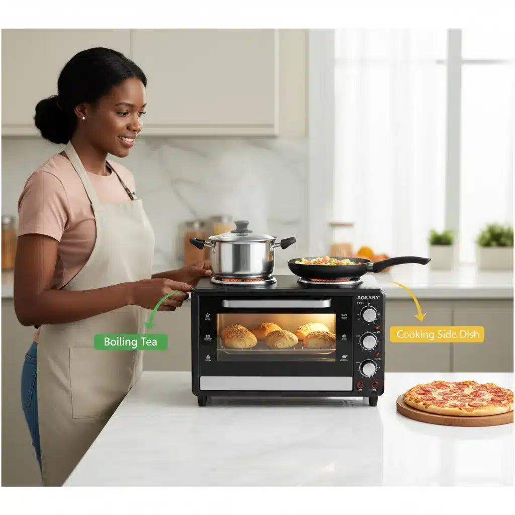🔥SOKANY 35L Toaster Oven with Dual Hot Plates – 3200W | 2-in-1 Oven & Stove for Fast Heating & Even Cooking