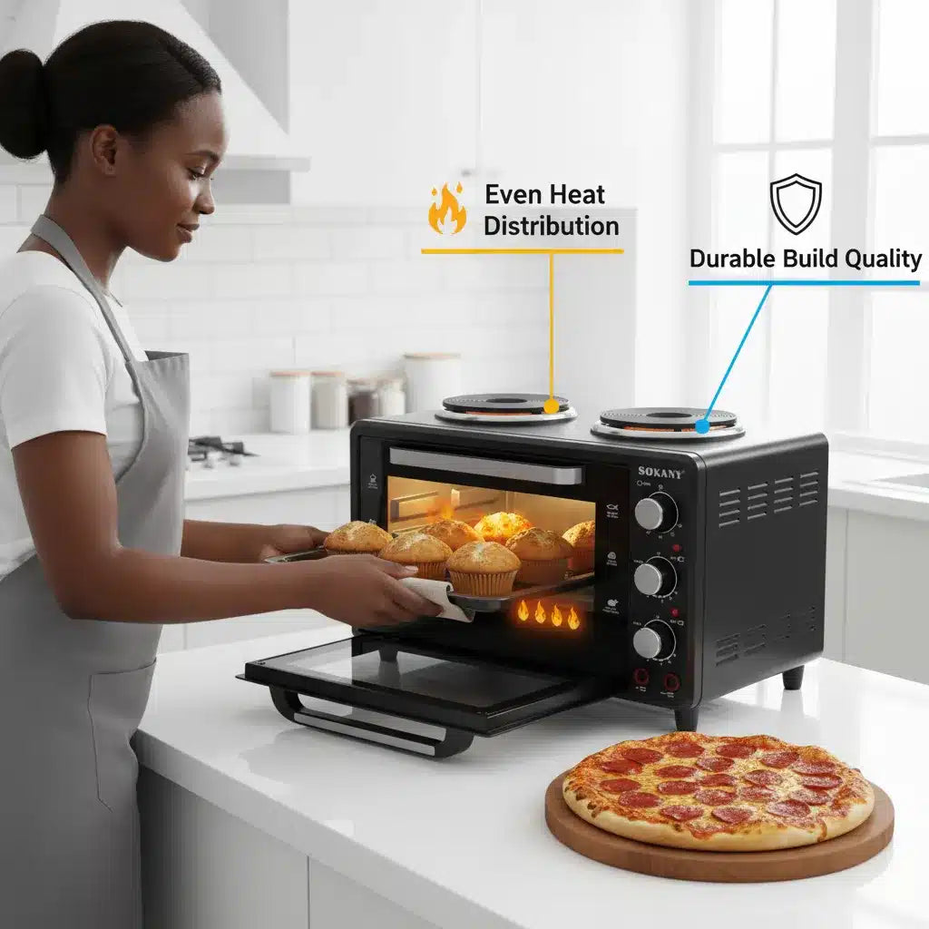 🔥SOKANY 35L Toaster Oven with Dual Hot Plates – 3200W | 2-in-1 Oven & Stove for Fast Heating & Even Cooking