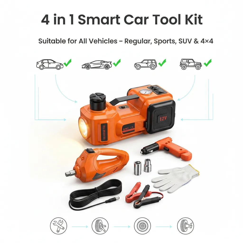 🚗 Ultimate 4-in-1  Smart Car Tool Kit – Your Roadside Lifesaver ⚡
