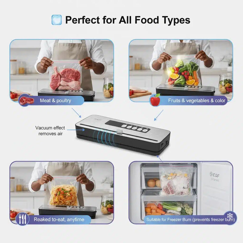 Vacuum Sealer 110W Keep Your Food Fresh Up to 5X Longer with RAF  – Powerful, Fast & Easy to Use