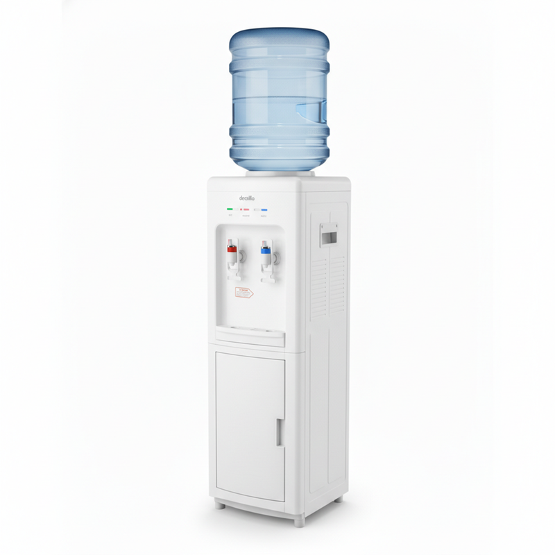 Floor-Standing Water Dispenser | Hot & Cold – Bottom Storage Cabinet – Elegant White Finish