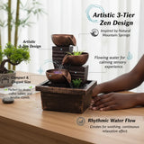 7.5" Desktop Relaxation Water Fountain - 3-Tier Indoor Zen Waterfall with LED Lights
