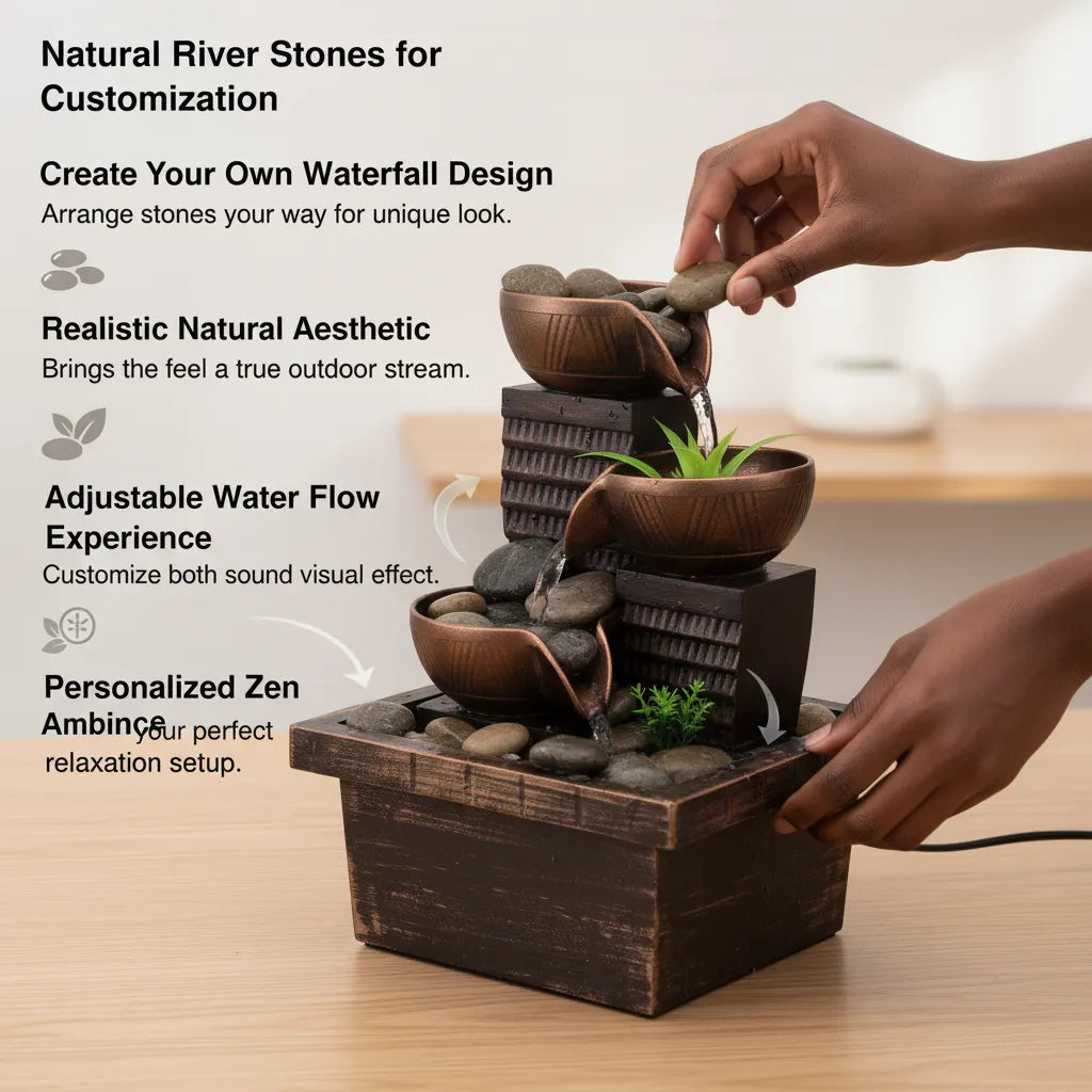 7.5" Desktop Relaxation Water Fountain - 3-Tier Indoor Zen Waterfall with LED Lights