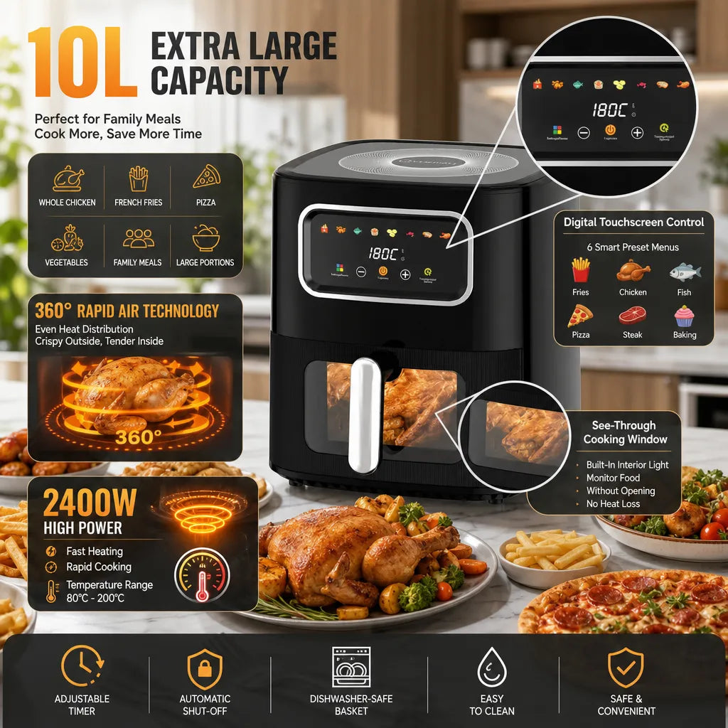 SilverCrest 10L Air Fryer – Roast, Grill, Bake & Fry with One Powerful Machine
