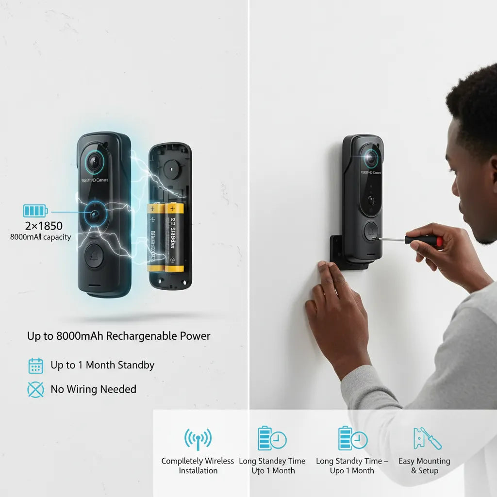 Wireless HD Video Doorbell 1080P – Smart WiFi Security with Motion Detection & Two-Way Audio📱🔒