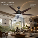 Suming 54" 5-Blade LED Ceiling Fan with Remote Control – 6-Speed, 3-Color Light & Winter Mode