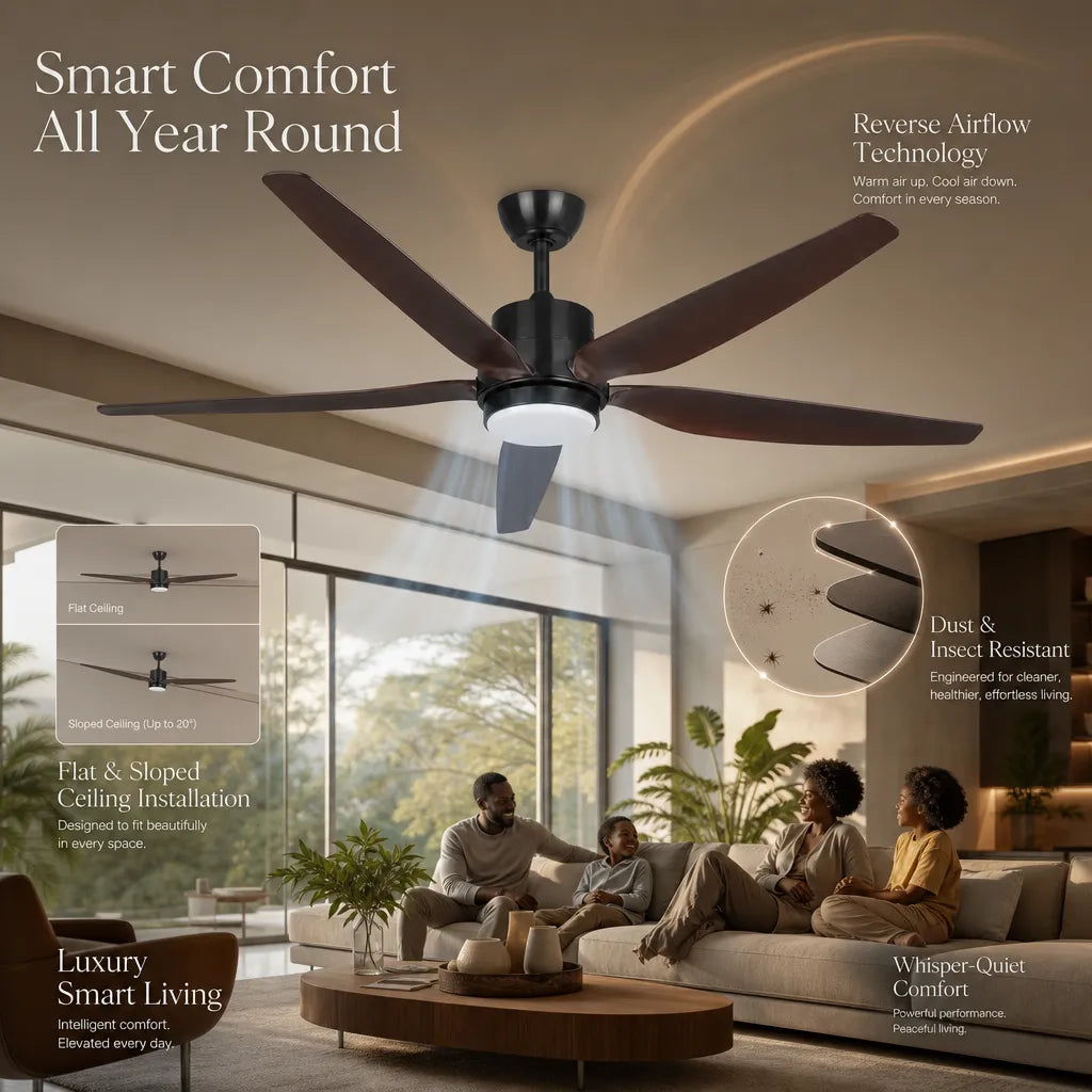 Suming 54" 5-Blade LED Ceiling Fan with Remote Control – 6-Speed, 3-Color Light & Winter Mode