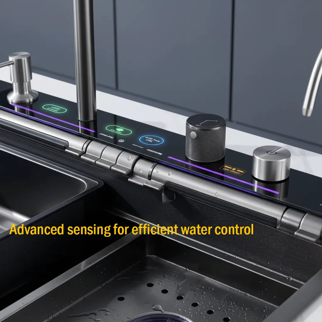 Smart Digital Kitchen Sink with 4 Water Modes & Pull-Out Faucet – Large Capacity Dual Basin, 304 Stainless Steel
