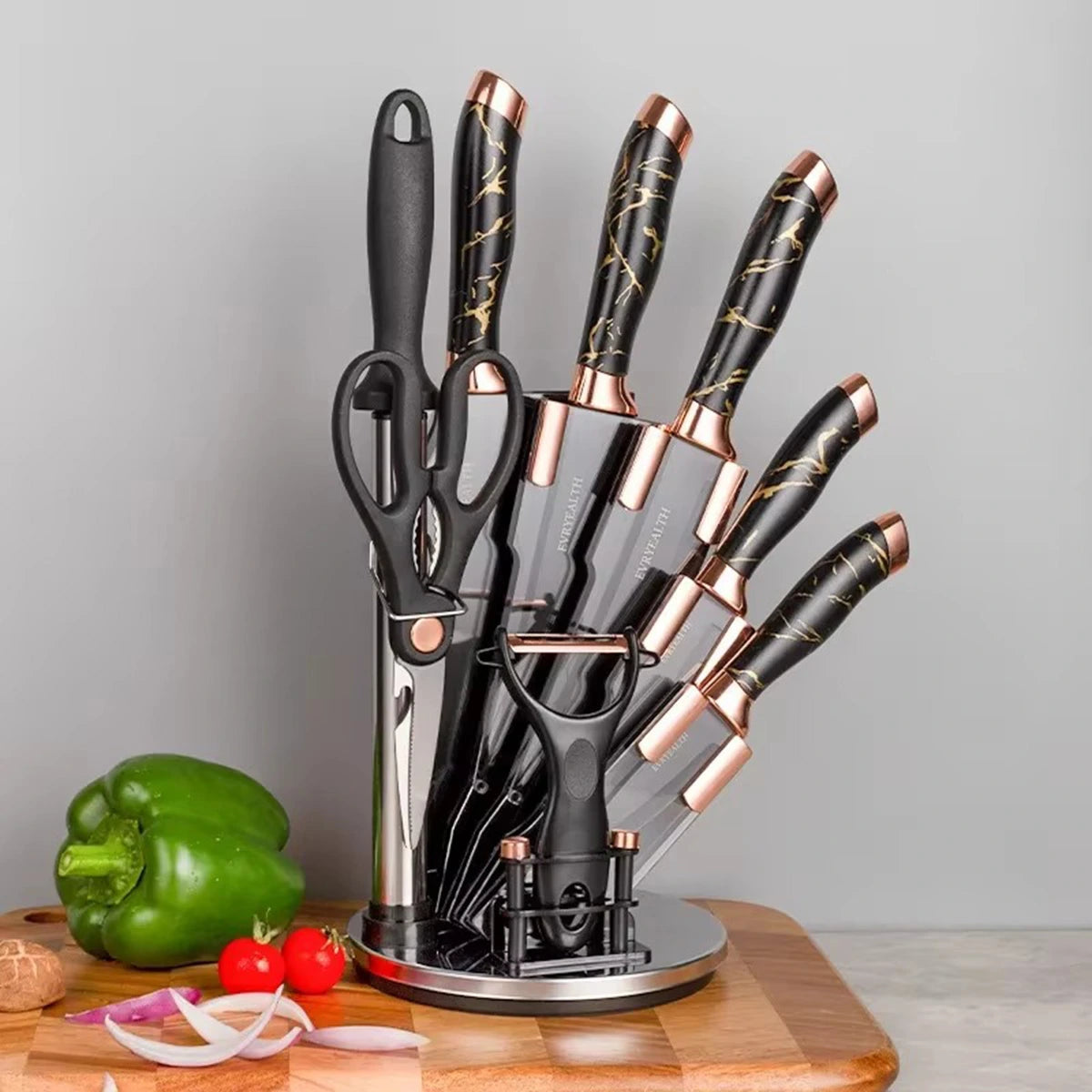 8PCS Stainless Steel Knife Set with Rotating Stand – Precision Blades for Every Kitchen Task