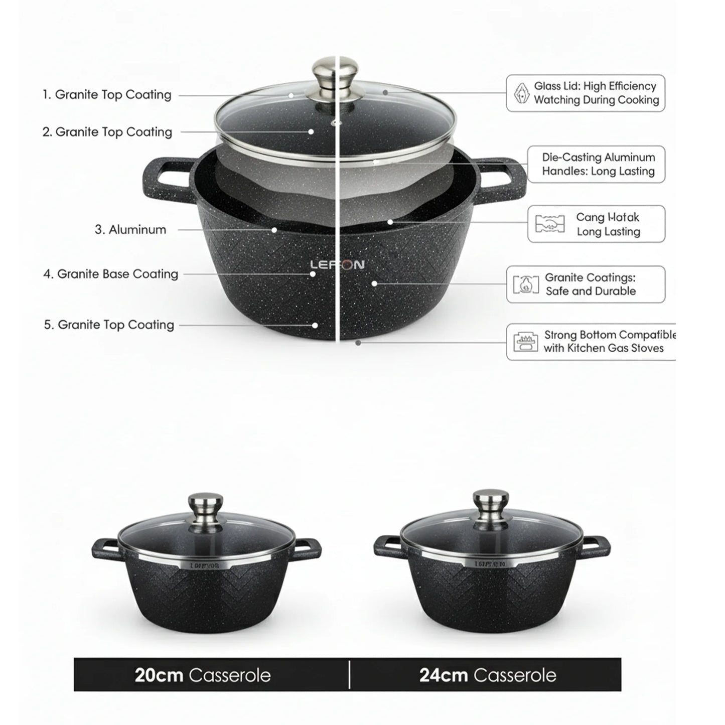 LEFON 10PCS Granite Cookware Set – Nonstick, Durable & Elegant Kitchen Essential