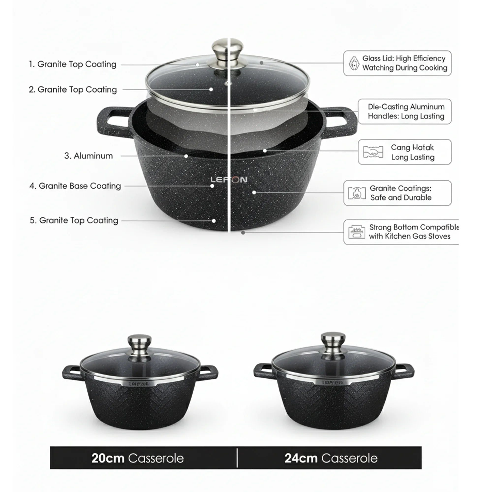 LEFON 10PCS Granite Cookware Set – Nonstick, Durable & Elegant Kitchen Essential