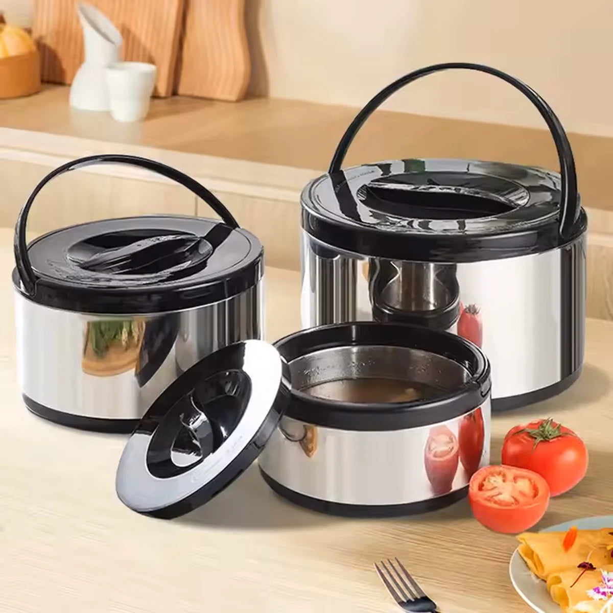 3-in-1 Stainless Steel Insulated Lunch Box – 8L Thermal Food Container with Handle & Leak-Proof Lid | Ideal for Hot Meals, Soups, Curries & Outdoor Use