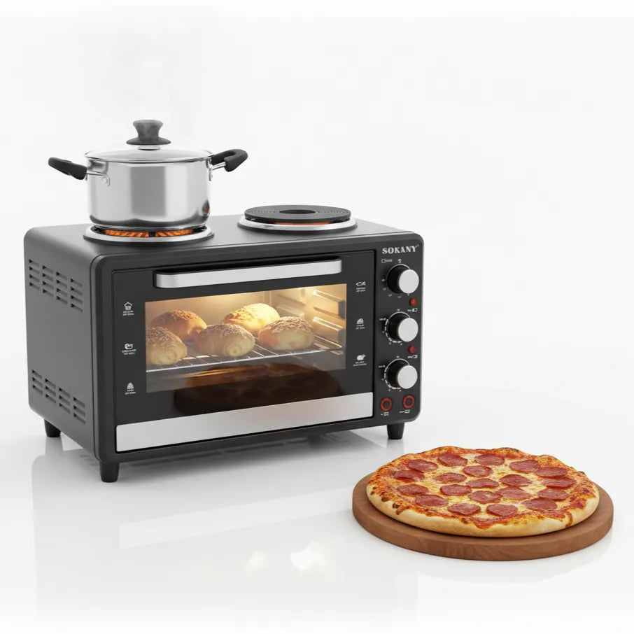 🔥SOKANY 35L Toaster Oven with Dual Hot Plates – 3200W | 2-in-1 Oven & Stove for Fast Heating & Even Cooking
