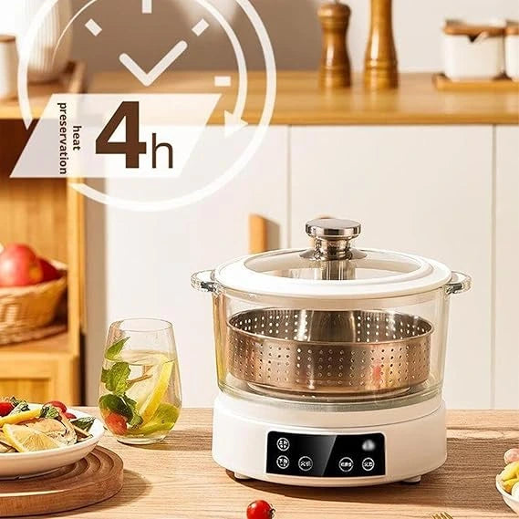 Glass Electric Rice Cooker & Steamer – Multi-Function Smart Cooker with Stainless Steel Drain Plate & Touch Control Panel