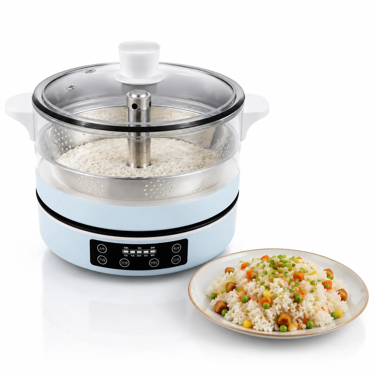 Glass Electric Rice Cooker & Steamer – Multi-Function Smart Cooker with Stainless Steel Drain Plate & Touch Control Panel
