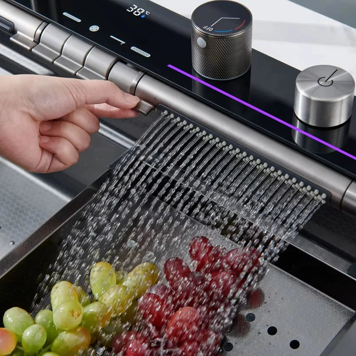 Smart Digital Kitchen Sink with 4 Water Modes & Pull-Out Faucet – Large Capacity Dual Basin, 304 Stainless Steel