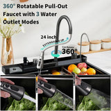 Smart Digital Kitchen Sink with 4 Water Modes & Pull-Out Faucet – Large Capacity Dual Basin, 304 Stainless Steel
