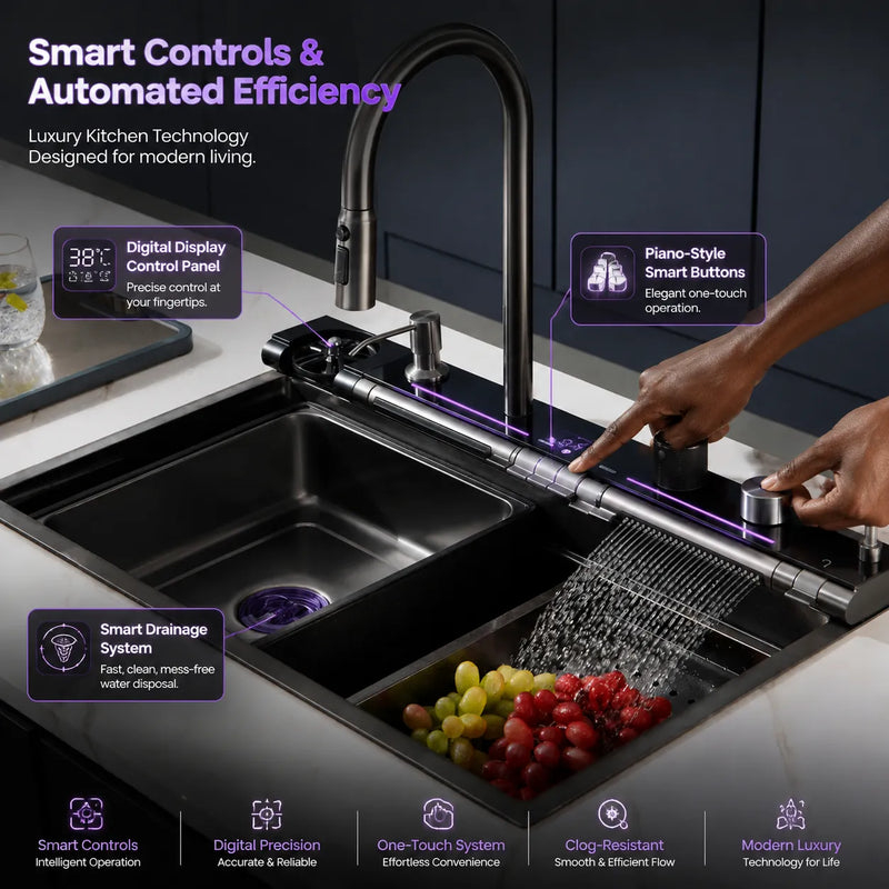 Smart Digital Kitchen Sink - 31.7" x 19.7" Premium 304 Stainless Steel Workstation