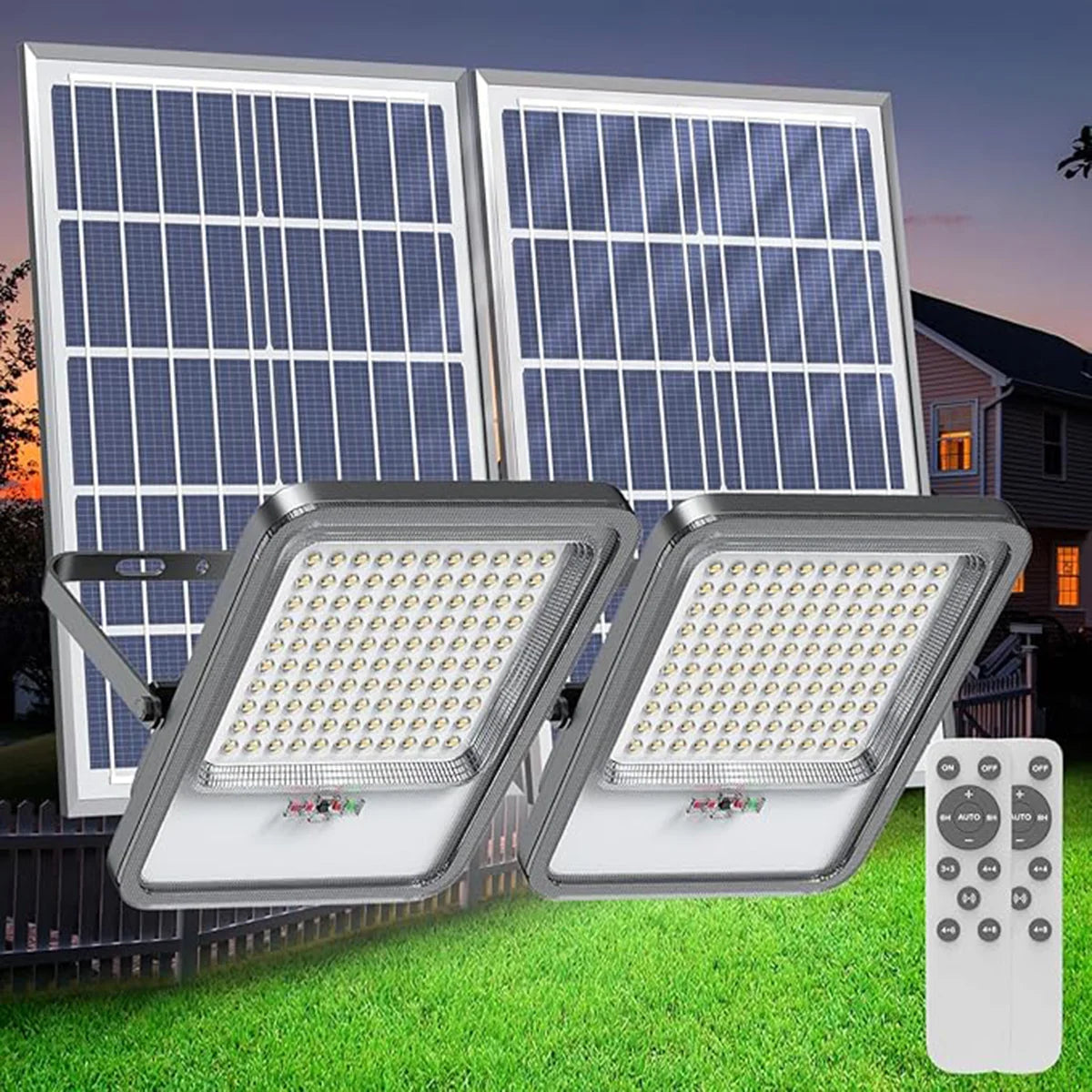 Dual Head Solar Flood Light with Remote – Ultra-Bright, Energy-Efficient & Weatherproof Lighting