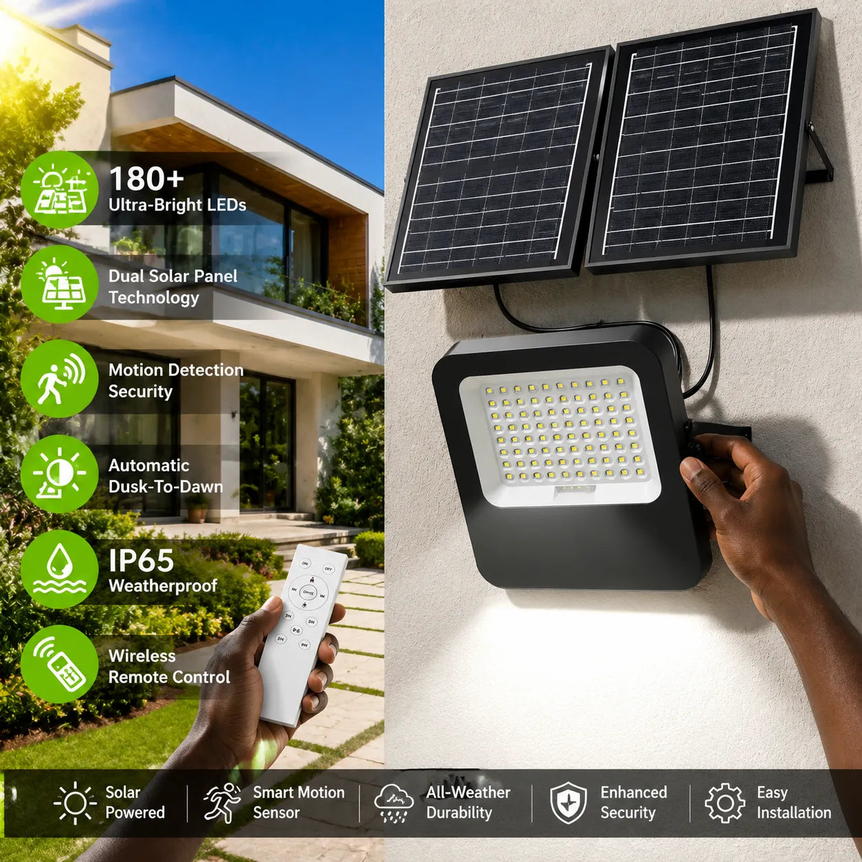 Dual Head Solar Flood Light with Remote – Ultra-Bright, Energy-Efficient & Weatherproof Lighting