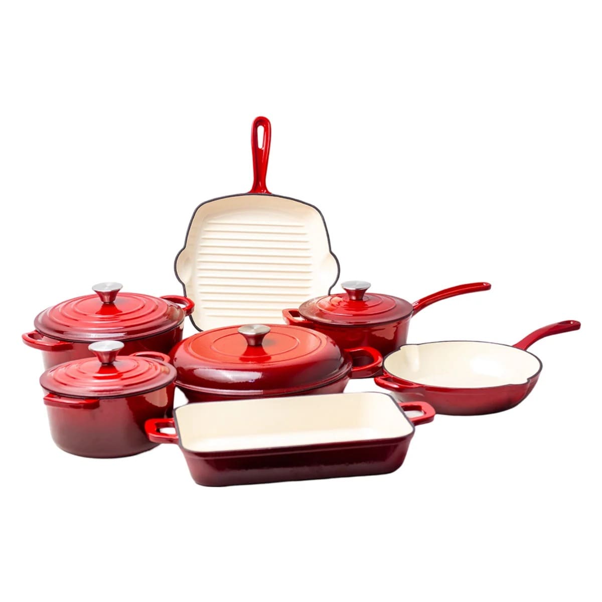 Heavy-Duty Cast Iron Cookware 11 pcs Set - Built to Last