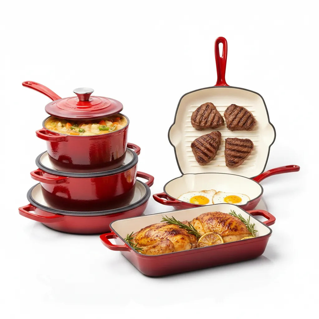 Heavy-Duty Cast Iron Cookware 11-Piece Set – Pre-Seasoned Non-Stick Ultimate Cooking Kit