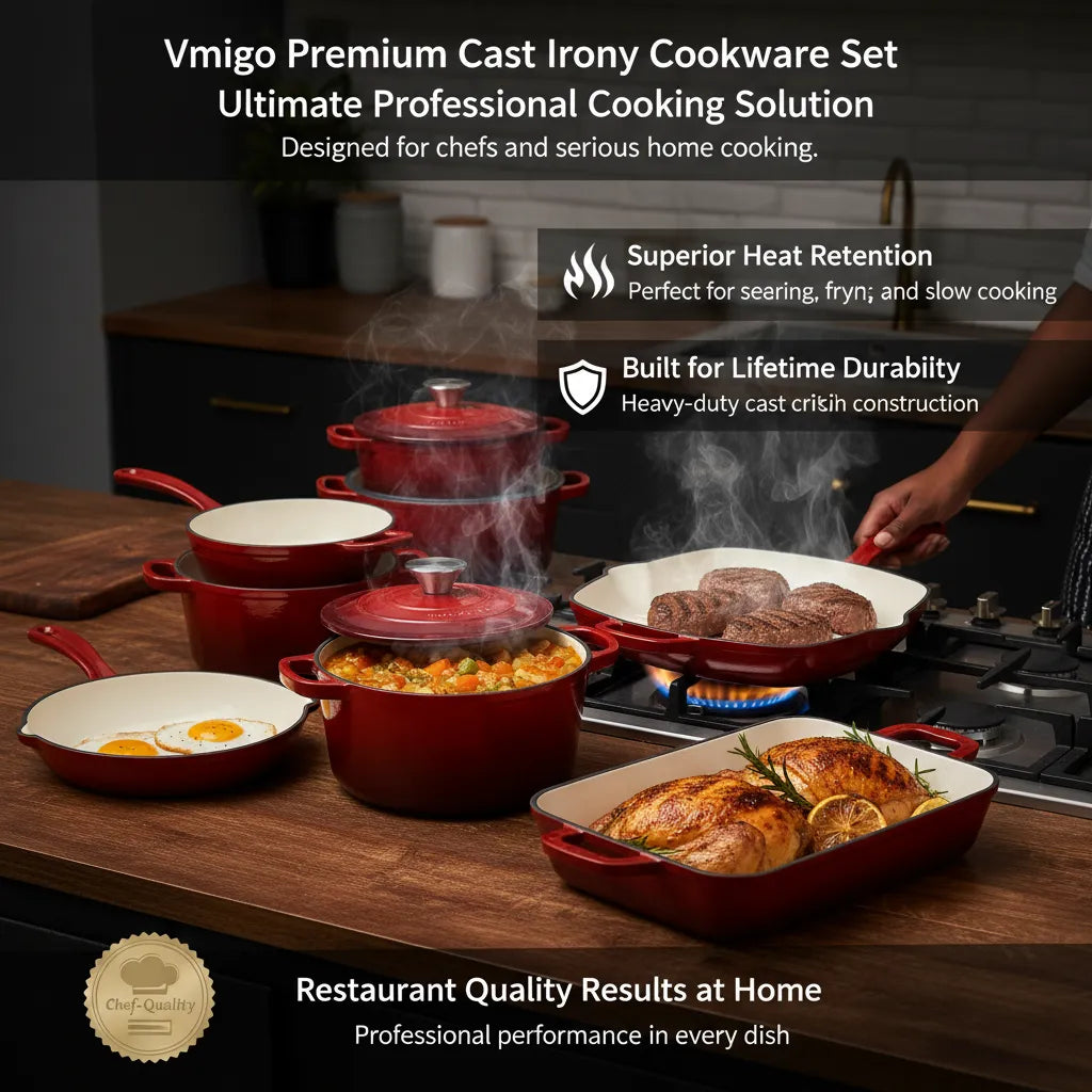 Heavy-Duty Cast Iron Cookware 11-Piece Set – Pre-Seasoned Non-Stick Ultimate Cooking Kit