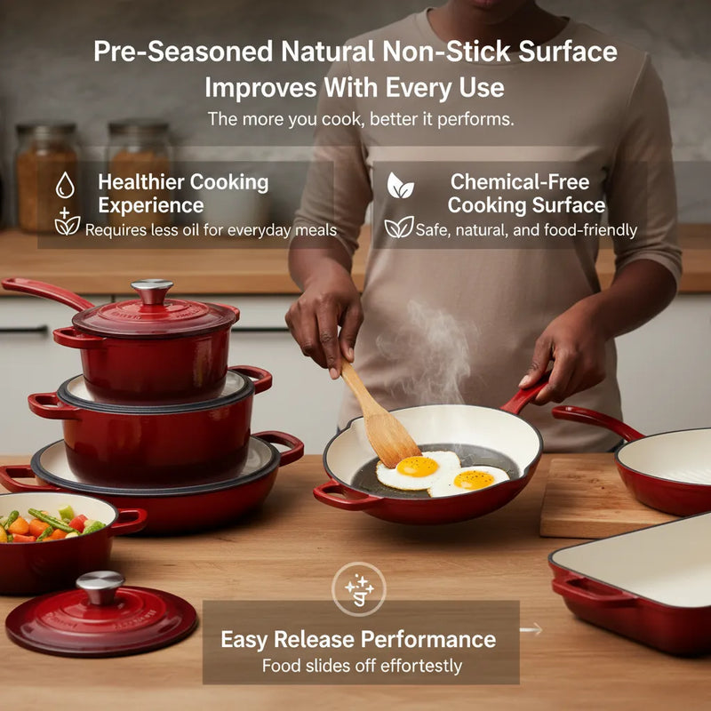 Heavy-Duty Cast Iron Cookware 11-Piece Set – Pre-Seasoned Non-Stick Ultimate Cooking Kit