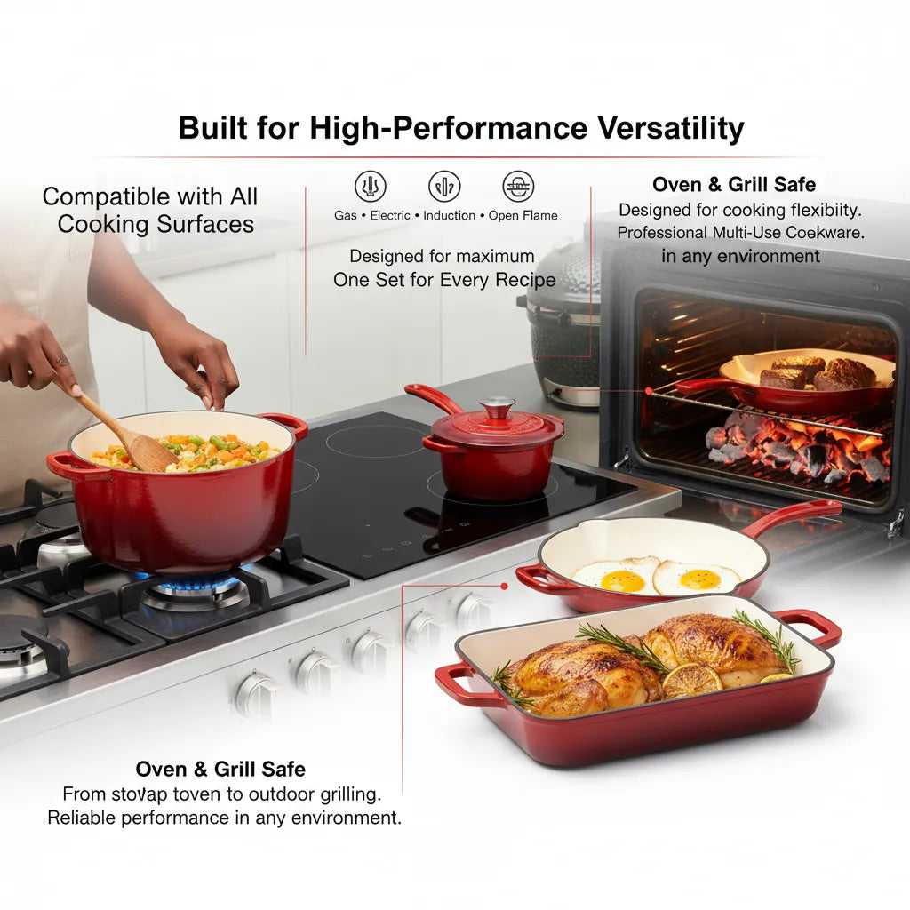 Heavy-Duty Cast Iron Cookware 11-Piece Set – Pre-Seasoned Non-Stick Ultimate Cooking Kit