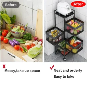 4 Layers Square Metal Black Rack, Easy Installation, 270ْ Rotation With 4 Wheels