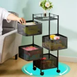 4 Layers Square Metal Black Rack, Easy Installation, 270ْ Rotation With 4 Wheels