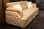 INVERTED LEATHER 3 SEATER SOFA BED WITH WOODEN TOUCH