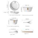 Full Ceramic Dinner Set, Plates, Bowls, Spoons – White With a Golden Touch 03