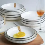 Full Ceramic Dinner Set, Plates, Bowls, Spoons – White With a Golden Touch 04