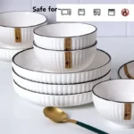 Full Ceramic Dinner Set, Plates, Bowls, Spoons – White With a Golden Touch 07