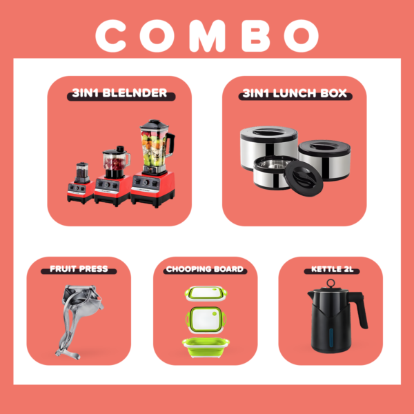 Evimki Combo 5 (3in1 Blender - 3in1Lunch box - Lunch Box - Fruit Press - Cutting Board)