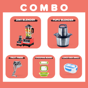 Evimki Combo 5 (Fufu Machine - 2in1 Blender - Lunch Box - Fruit Press - Cutting Board)