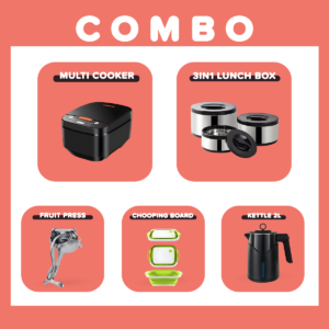 Evimki Combo 5 (Multi Cooker - 3-in-1Lunch box - Lunch Box - Fruit Press - Cutting Board)