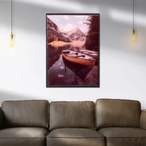 Boat & Mountain Nature Canvas Frame - Autumn Lake Paint