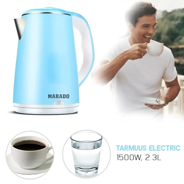 Marado 2.3L Electric Kettle - 1500-2000W, Stainless Steel, Cordless Base