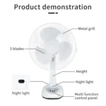 16-Inch Rechargeable Table Fan with LED Light – Portable and Powerful